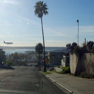 Plane landing in San Diego airport