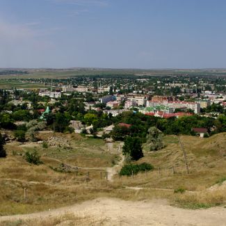 Crimea. Panticapaeum ruins & Kerch Bay panorma. Крым. Панорама руин античного Пантикапея и Керченской бухты.