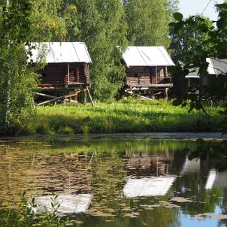 Бани на сваях конца XIX века из села Жарки и деревни Ведёрки