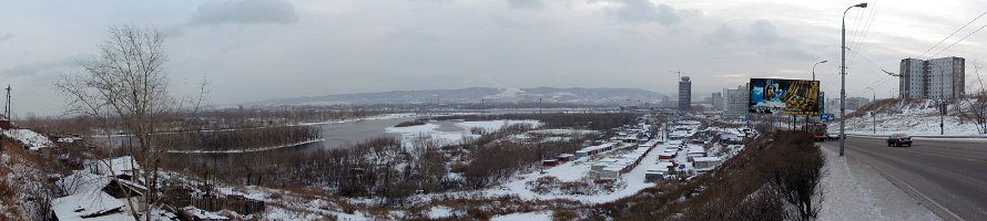 Панорама Енисея с улицы Белинского в Красноярске : Красноярск, Panorama, Russia, Siberia, River