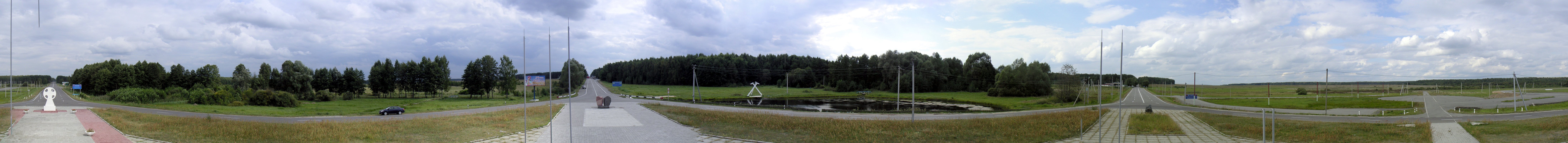 Russia, Ukraine, Belarus border tripoint panorama