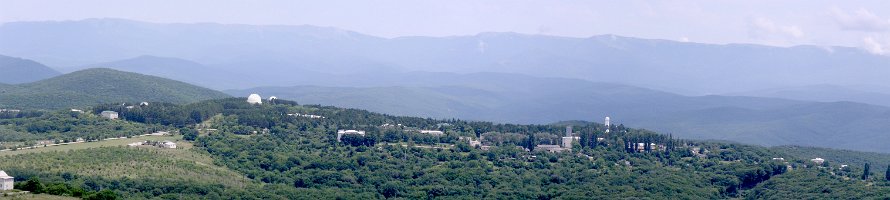 Crimean Astrophysical Observatory panorama  Панорама Крымской Астрофизической Обсерватории и Южной Астрономической станции МГУ. : Крым, Panorama, Горы, Crimea, Научный