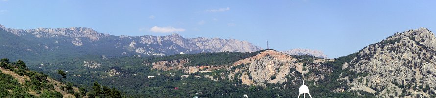 Crimea. Katsiveli. Mt Koshka panorama.  Крым. Кацивели. Панорама горы Кошка. В центре виден купол Симеизской обсерватории. : Крым, Кацивели, Горы, Panorama, Crimea