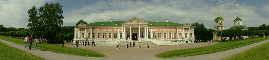 Панорама Большого дворца усадьбы Кусково  Russia: Moscow: Kuskovo - the summer country house and estate of the Sheremetev family : Palace, Russia, Москва, Кусково, Panorama, Temple, Усадьба