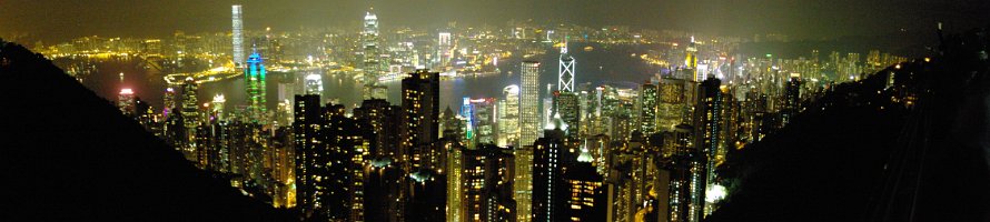 Night view on Hong Kong & Victoria Harbor  Hong Kong: Panorama from Peak Victoria : Sea, Hong Kong, Panorama, Море