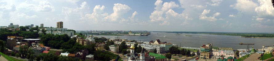 Панорамный вид на место слияния Оки и Волги : Russia, Нижний Новгород, River, Волга, Panorama, Temples, Ока