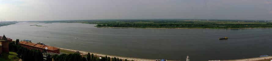 Volga river panorama  Панорама Волги от памятника В.П.Чкалову в Нижнем Новгороде. Слева виден Кремль и за ним место впадения Оки в Волгу. Справа на горизонте город Бор. : Russia, Нижний Новгород, Panorama, River, Волга