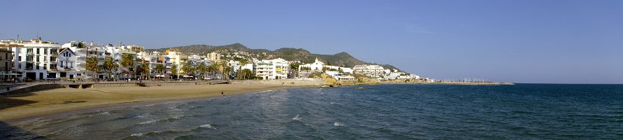 Platja de Sant Sebastià  Catalonia, Sitges, Panorama of the San Sebastian Beach : Sea, Beach, Catalonia, Spain, Sitges, Panorama, Море