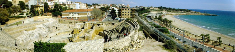 Ancient Tarragona panorama  Catalonia, Amphitheatre of Tarragona and the Mediterranean Sea : Sea, Spain, Catalonia, Tarragona, Ruins, Panorama, Море