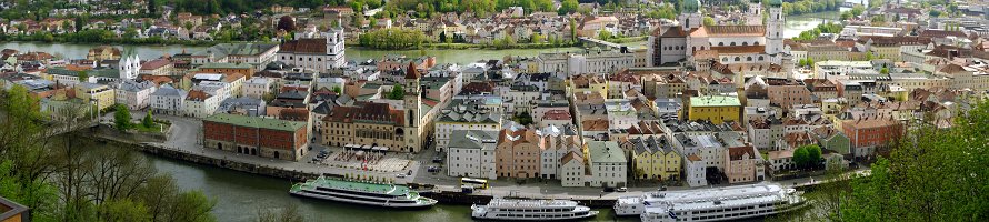 Die Altstadt Passaus an der Donau  Германия: Нижняя Бавария: Панорама старого города Пассау на Дунае : Panorama, River, Deutschland, Germany