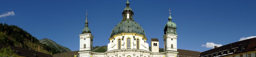 Oberbayern: Die barocke Benediktinerabtei Ettal  Верхняя Бавария: Барочный фасад базилики аббатства Этталь : Churches, Temples, Panorama, Germany, Bavaria, Monastery, Deutschland