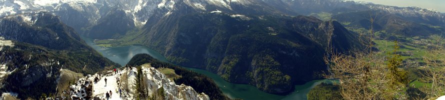 Königssee panorama  Oberbayern: Blick vom Berg Jenner auf den Königssee Верхняя Бавария: Панорамный вид на озеро Königssee с горы Jenner : Panorama, Deutschland, Germany, Bavaria, Горы, Lake