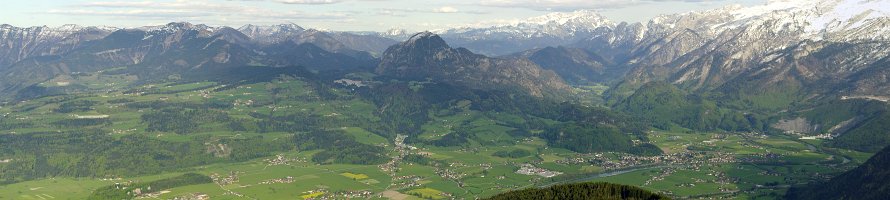 Panorama von der Roßfeldhöhenringstraße  Oberbayern: Berchtesgadener Land: Roßfeldhöhenringstraße ein Blick Richtung Kuchl und Golling. Верхняя Бавария: Берхтесгаденер-Ланд: Панорамный вид на австрийский район Тенненгау с дороги Roßfeldhöhenringstraße. : Panorama, Deutschland, Germany, Bavaria, Горы, Austria, Österreich