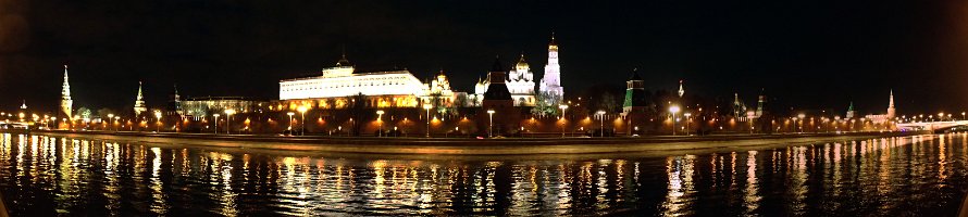 Панорама ночного Кремля с Софийской набережной : Moscow, Москва, Panorama, Kremlin