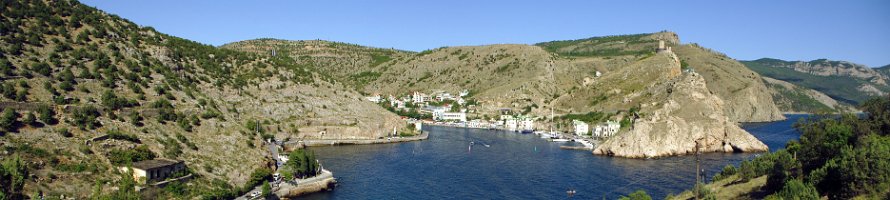 Панорама входа в Балаклавскую бухту : Crimea, Крым, Балаклава, Море, Горы, Panorama, Fortress